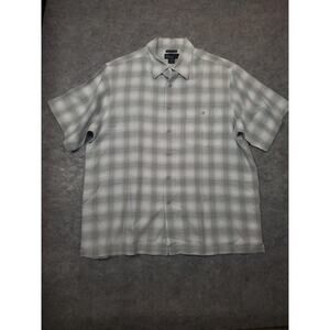 Men's Marc Edwards Green And White Washable Linen Button Up Plaid Shirt XL